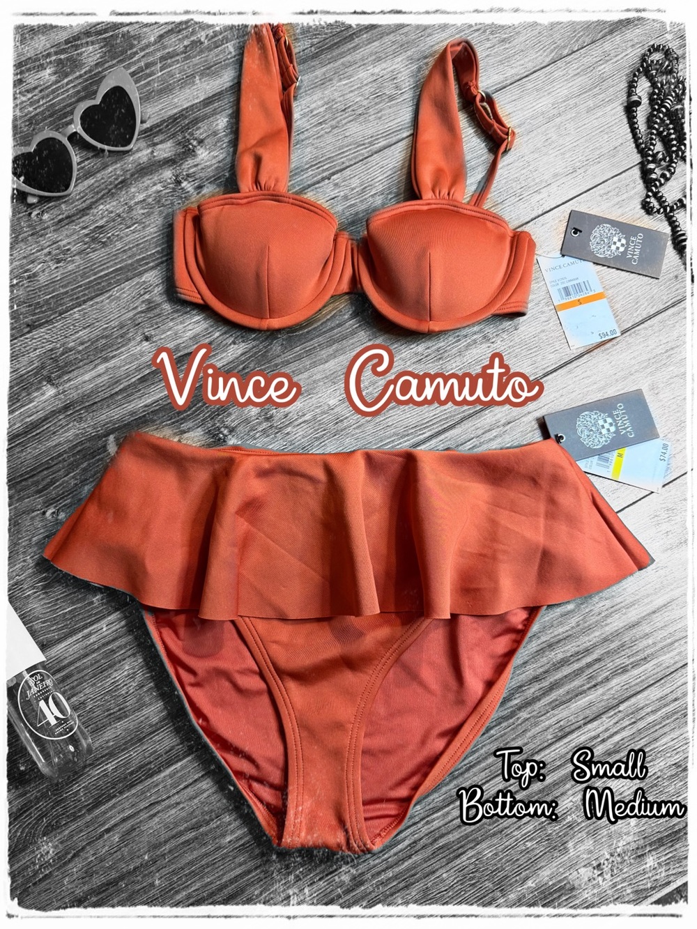 Vince Camuto Rust Orange Ruffle Bikini Set